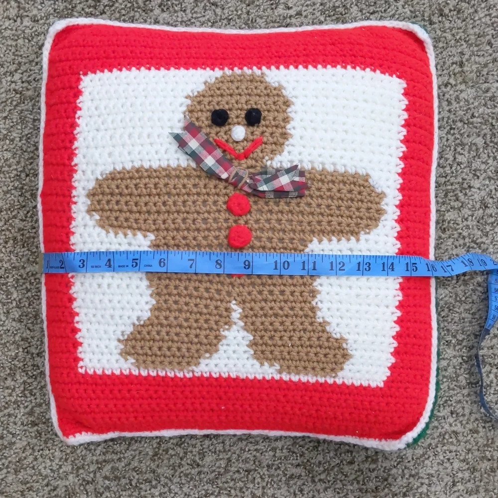 Handmade crochet gingerbread man pillow 16